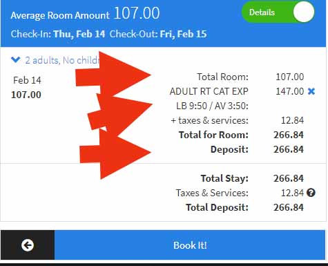 See totals Room , Boat , Tax Deposit
